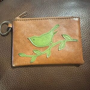 Lavish Brown Wallet with Green Bird Design